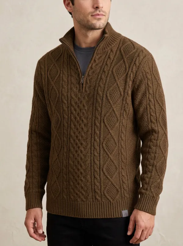 Men’s Ribbed Cable-Knit Quarter-Zip Sweater