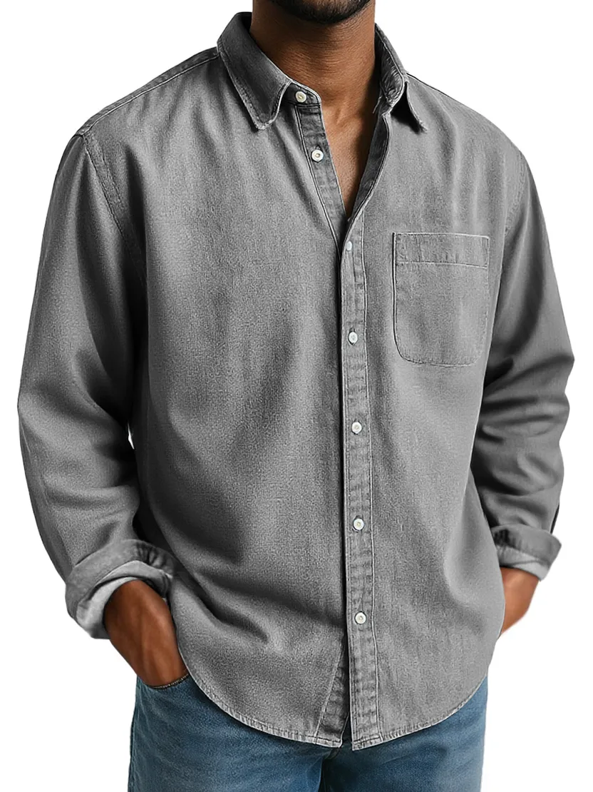 Everyday Long Sleeve Camp Collar Pocket Shirt