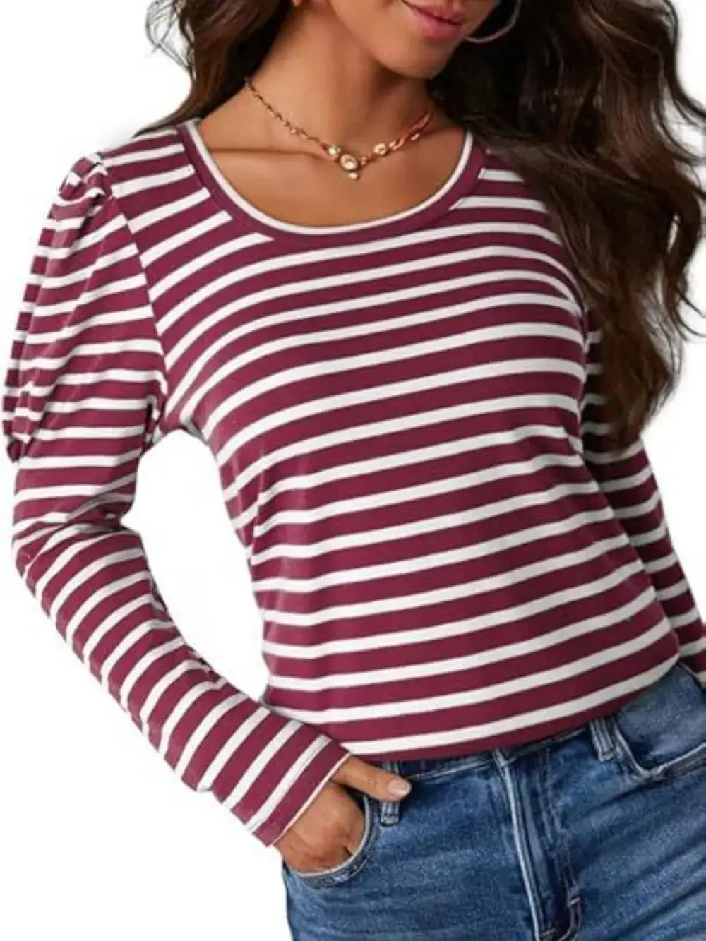 Modern Striped Round Neck Long Sleeve T-Shirt