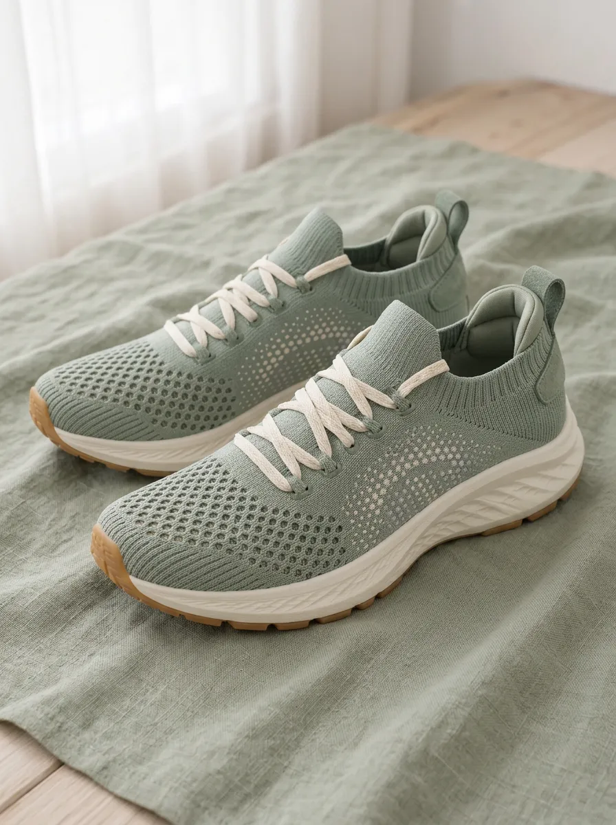 Women's Sage Green Breathable Mesh Knitted Running Shoes