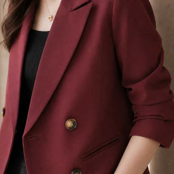 Tailored Double-Breasted Notched Lapel Blazer