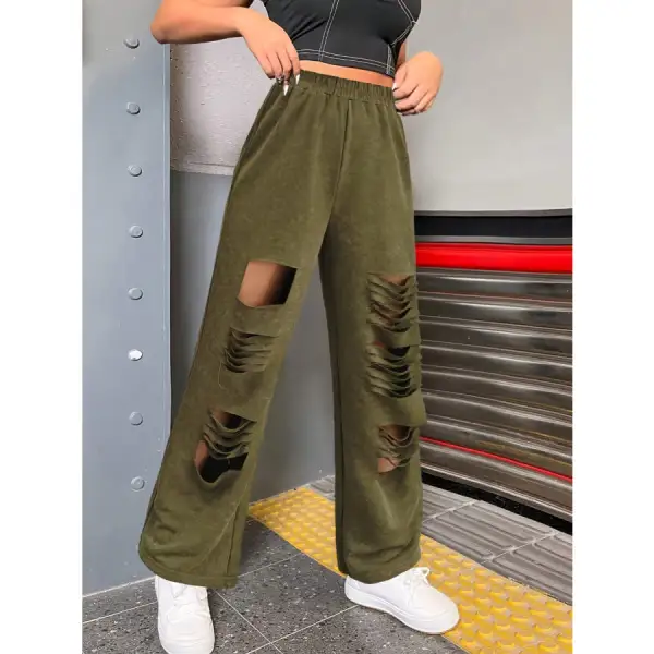 Distressed Elastic Waist Straight Leg Pants