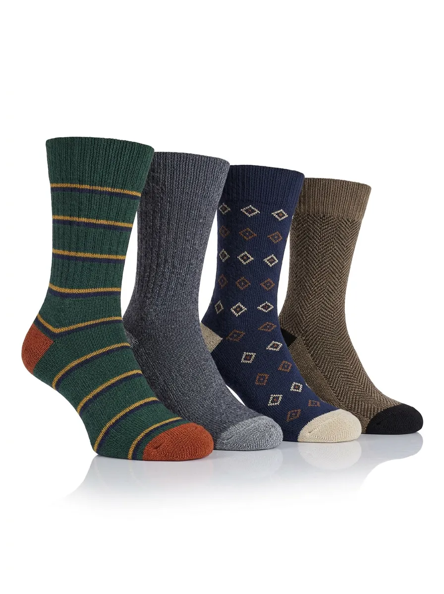 Striped Geometric Ribbed Texture Heathered Texture Men's Crew Socks Four-Pair Pack