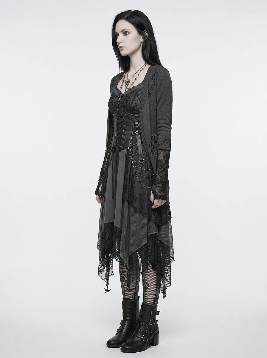 Women's Gothic Punk Lace Corset Layered Printed Top