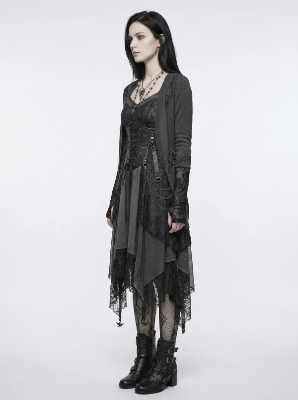 Women's Gothic Punk Lace Corset Layered Printed Top