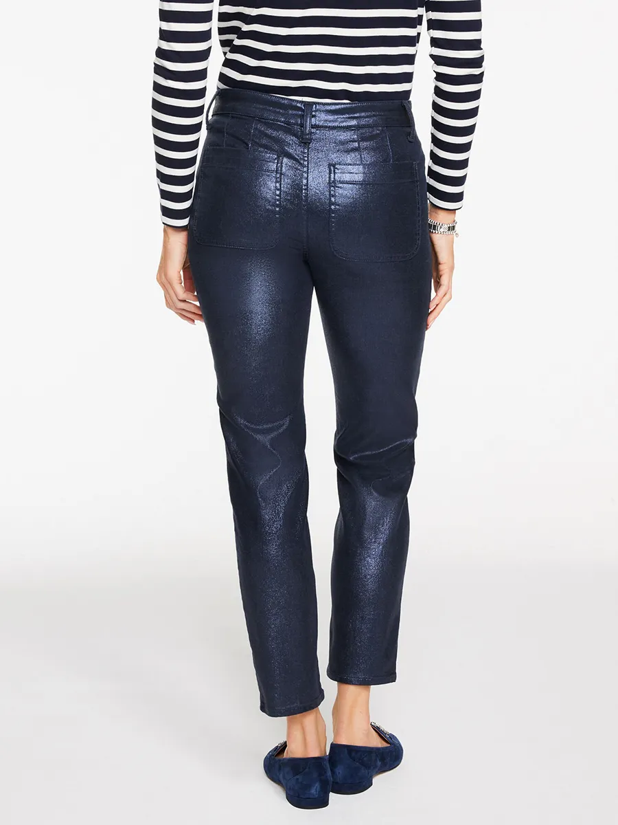 Women'S Indigo Satin Mid-Rise Nine-Inch Casual Pants