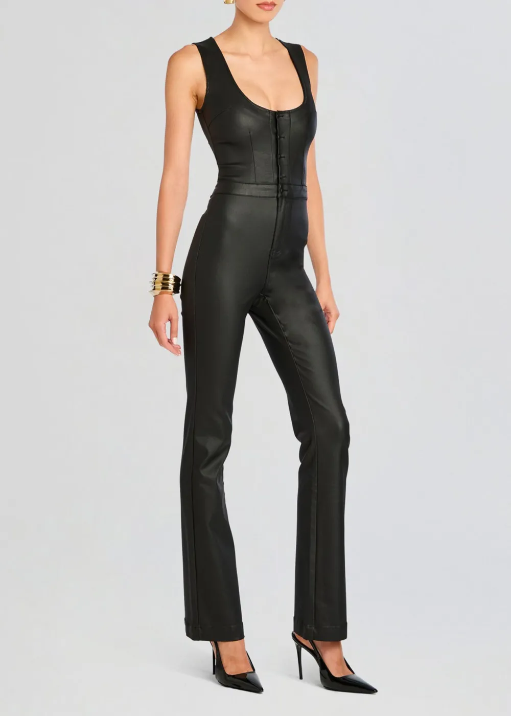 Coated Denim Jumpsuit