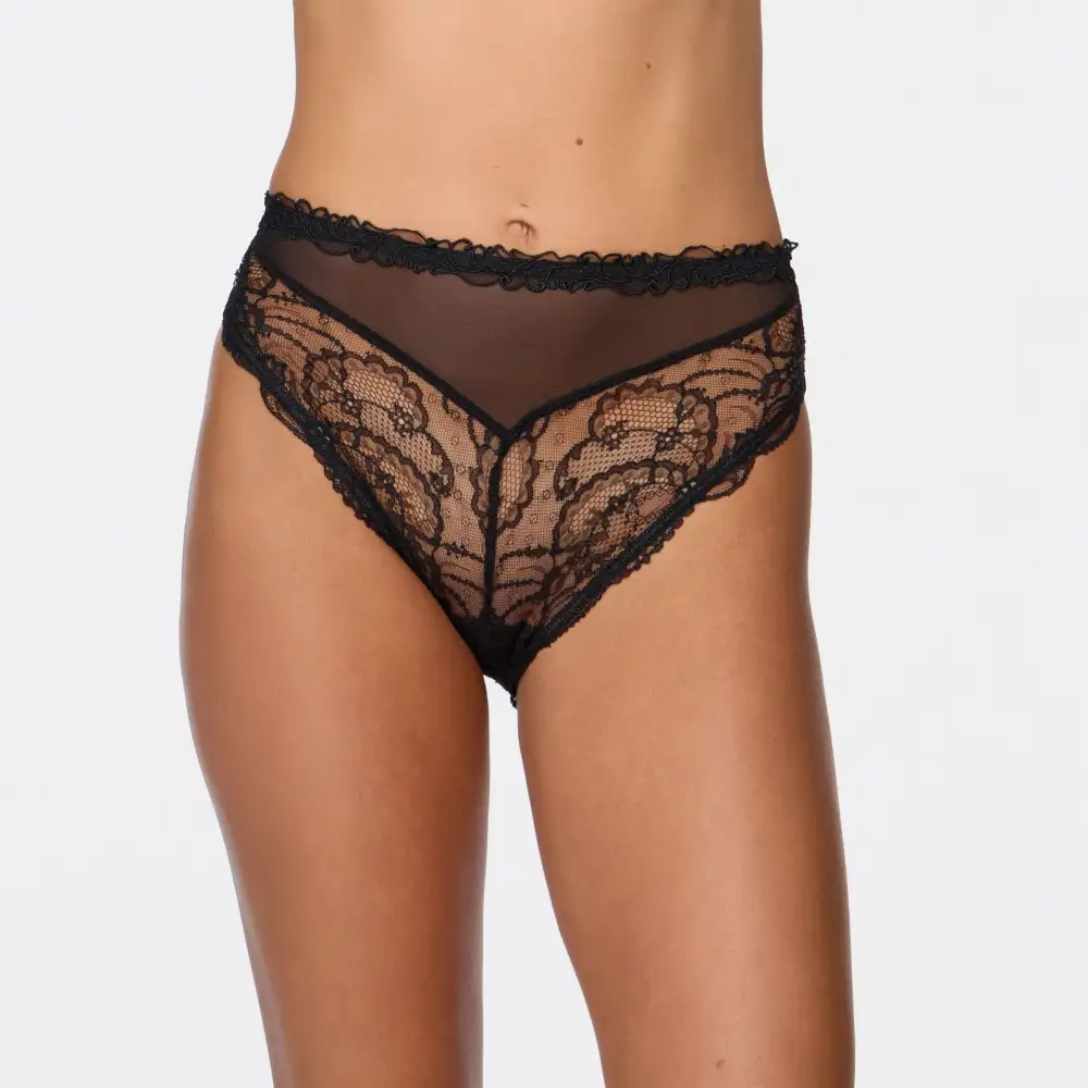 Women's Full Coverage Cotton Gusset Guipure Lace Mesh Cotton Wider Sides Brief Panty