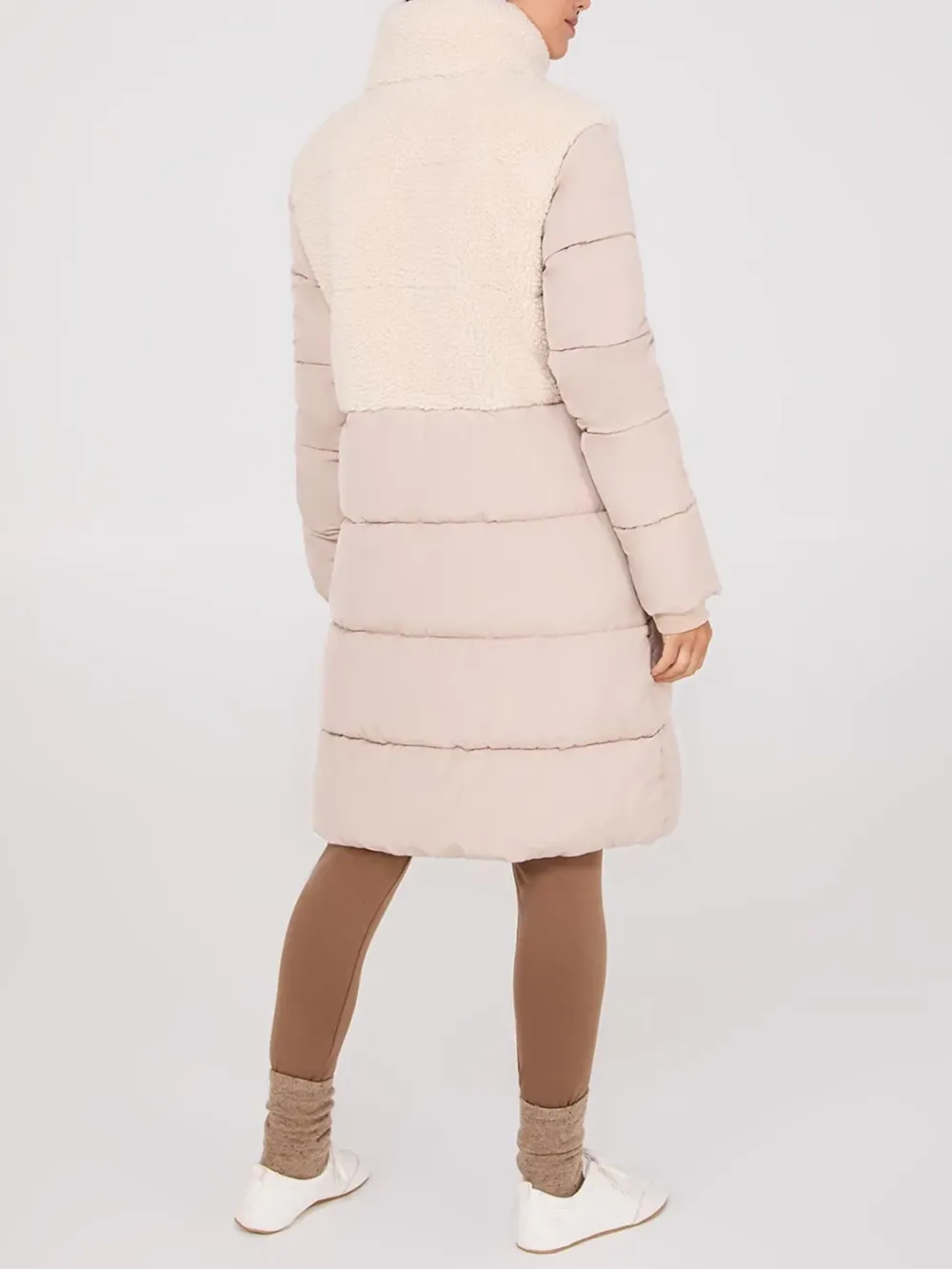Beige Short Shearling Puffer Jacket