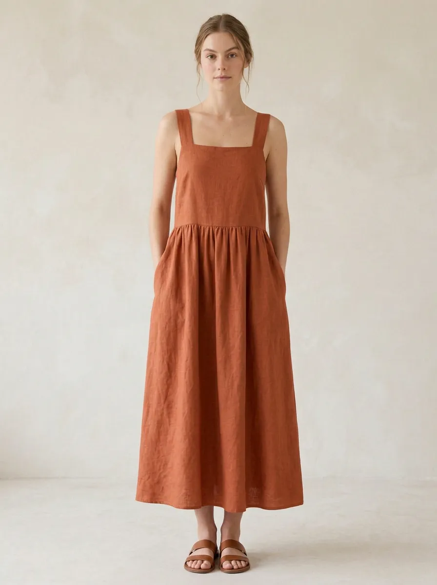 Women's Free-Flowing Casual Tie-Strap Linen Backless Dress