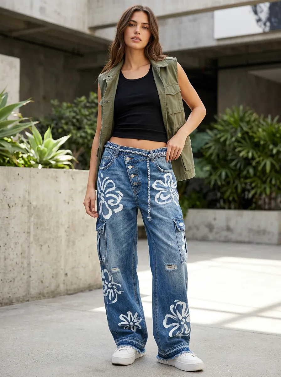 Women's White Utility Jeans