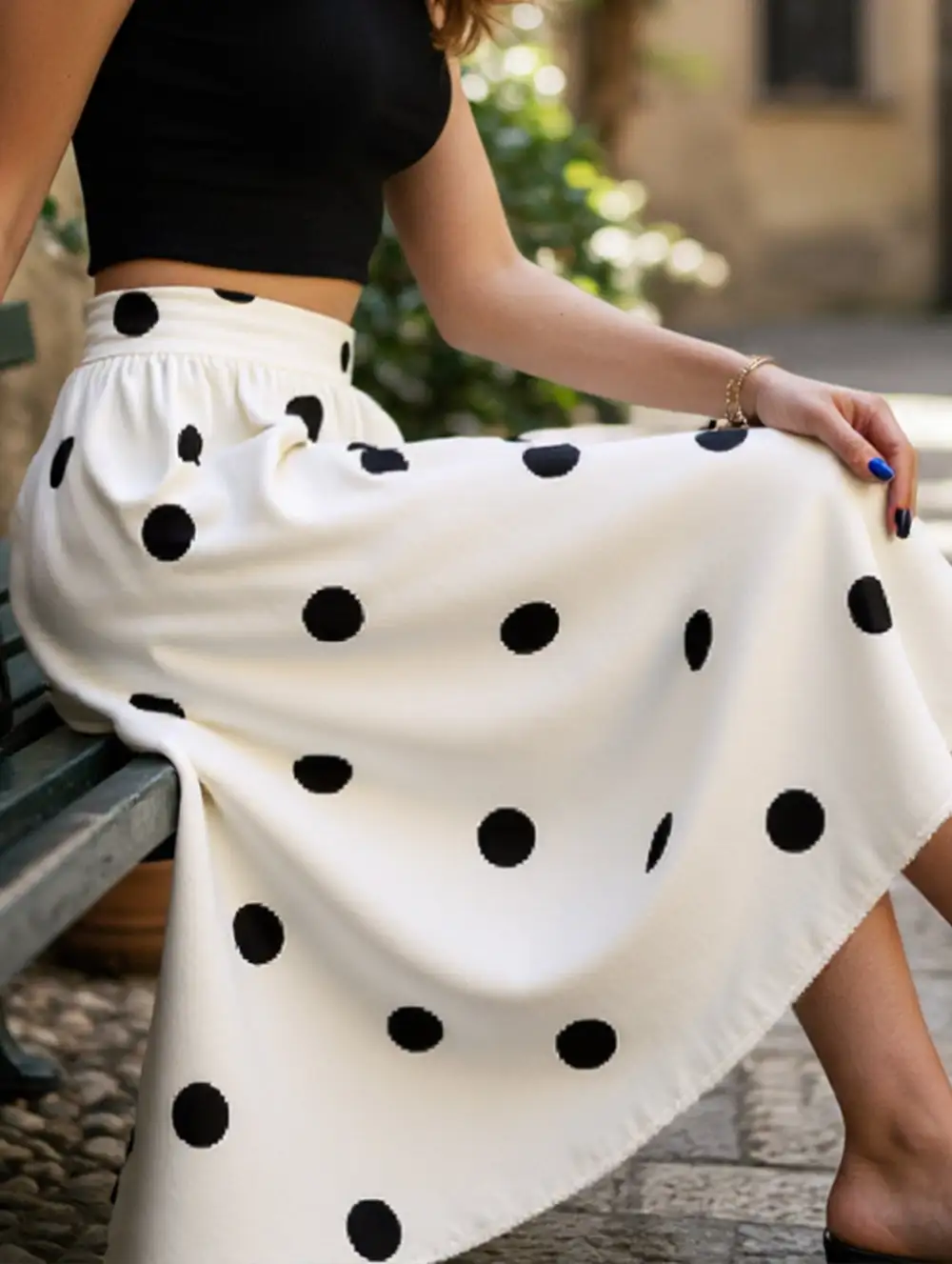 Polka Dot A-Line Midi Skirt