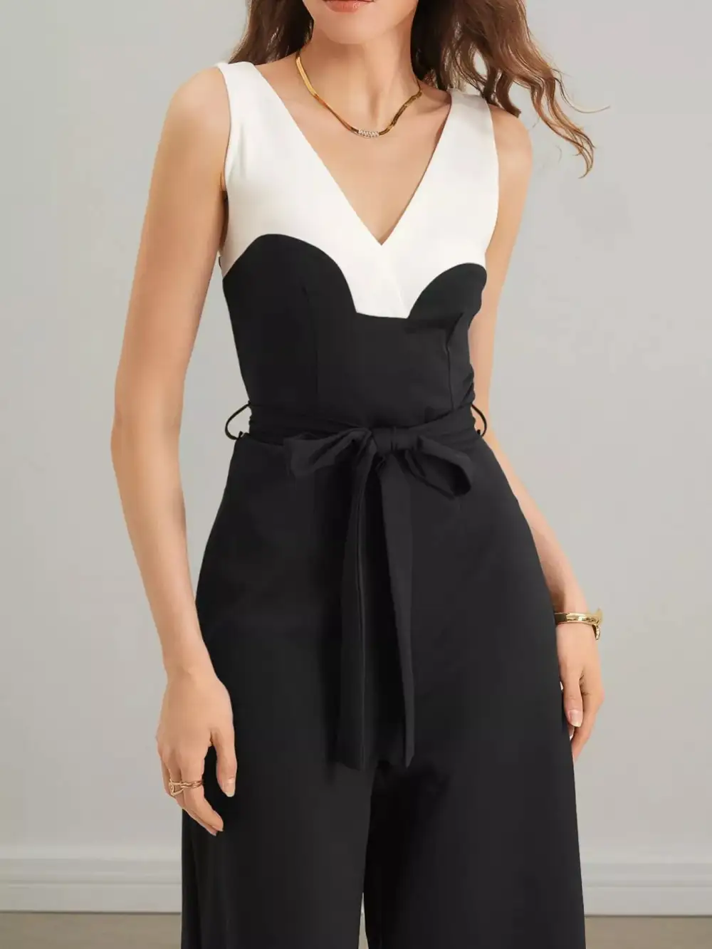 Blocked Pattern Wide Leg Jumpsuit