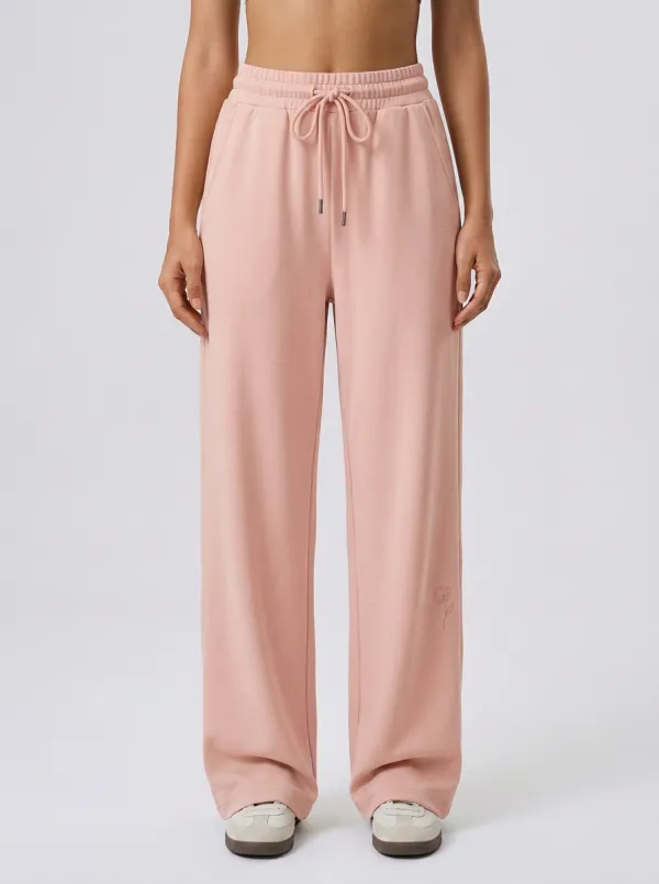Women's Casual Minimalist Floral Beige Embroidered Sweatpants
