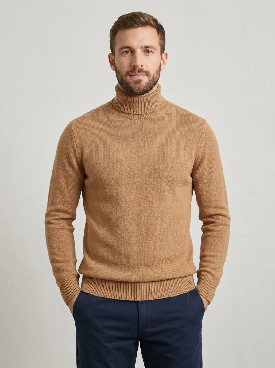Men's Structured Ribbed Knit Turtleneck Sweater