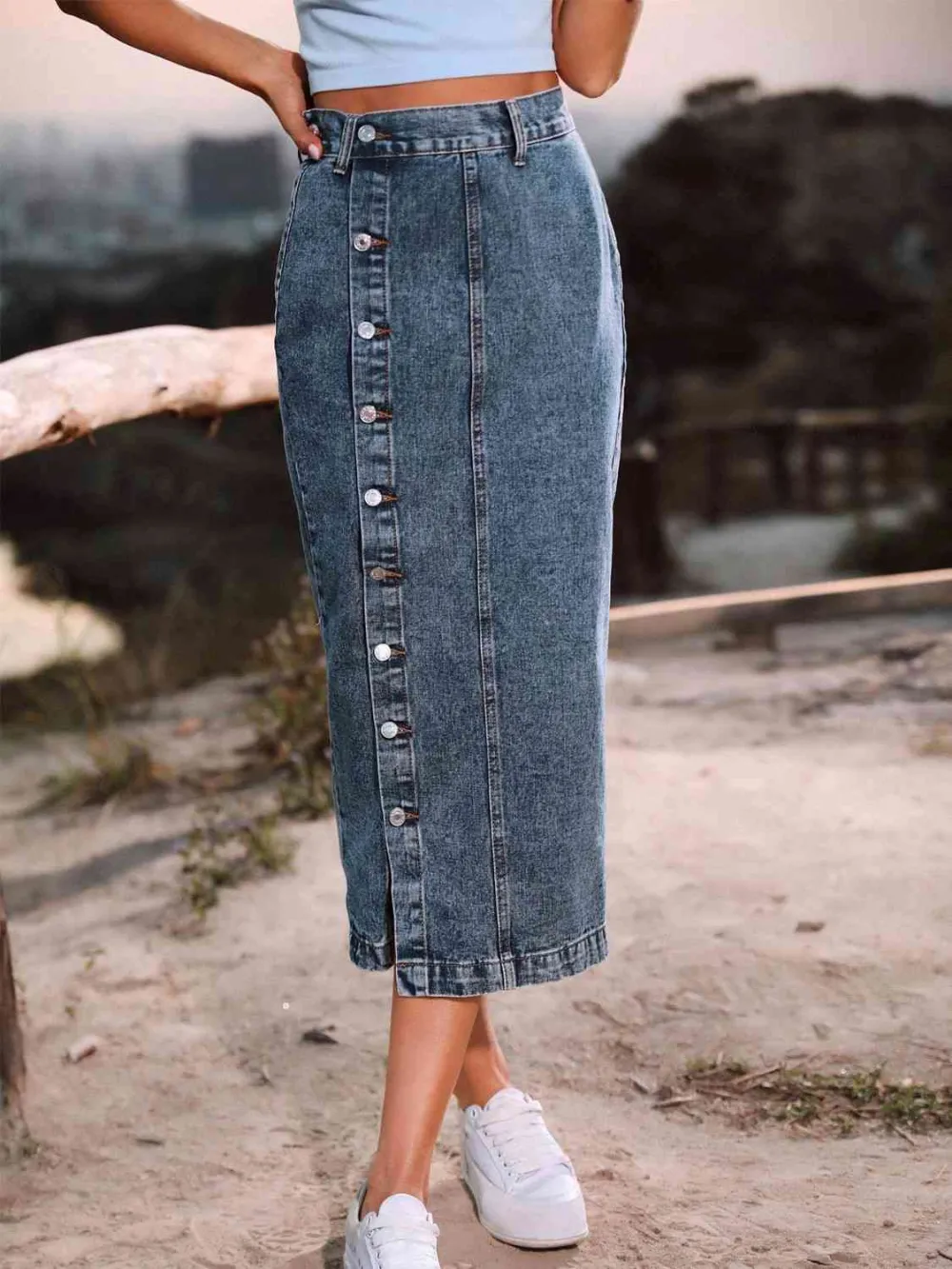 Playful Denim Button Front Skirt