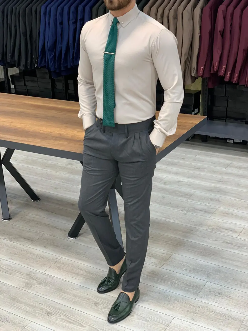 Classic Slim Fit Pleated Tailored Trousers