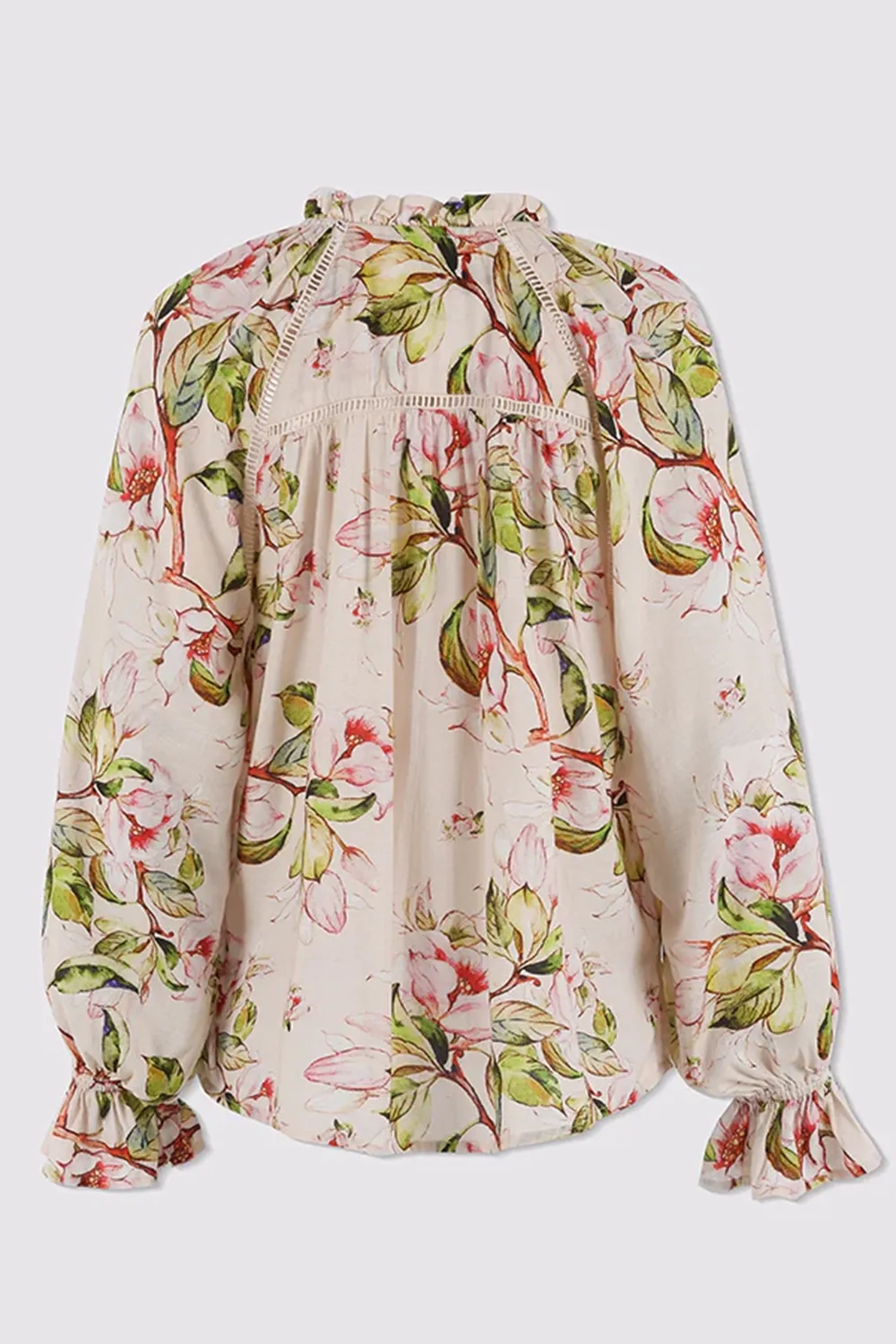 V-neck Print Lace Insert Blouse