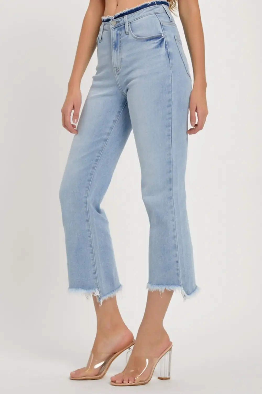 High Rise Raw Edge Crop Denim Jeans