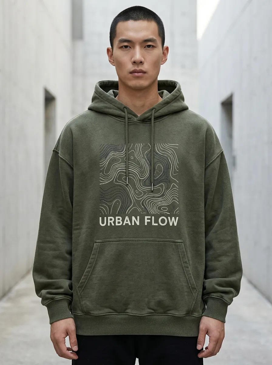 Relaxed Topographic Men's Graphic Hoodie