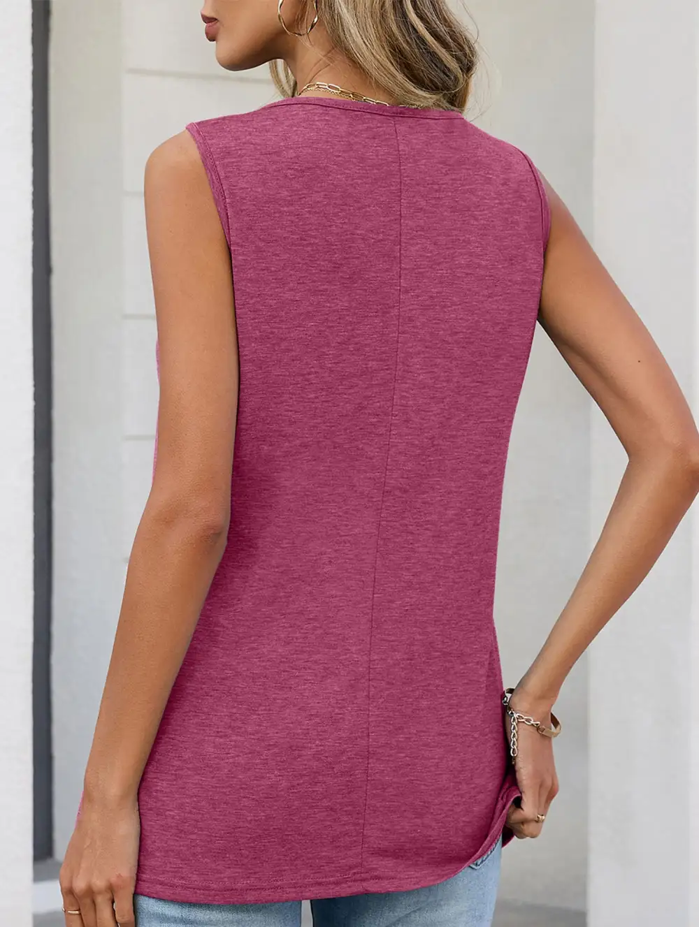 Ruched V Neck Sleeveless Tank Top