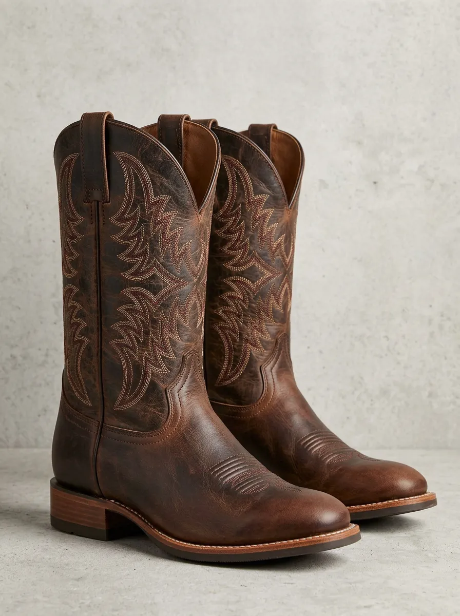 Vintage-Inspired Embroidered Leather-Look Look Men's Western Cowboy Boots