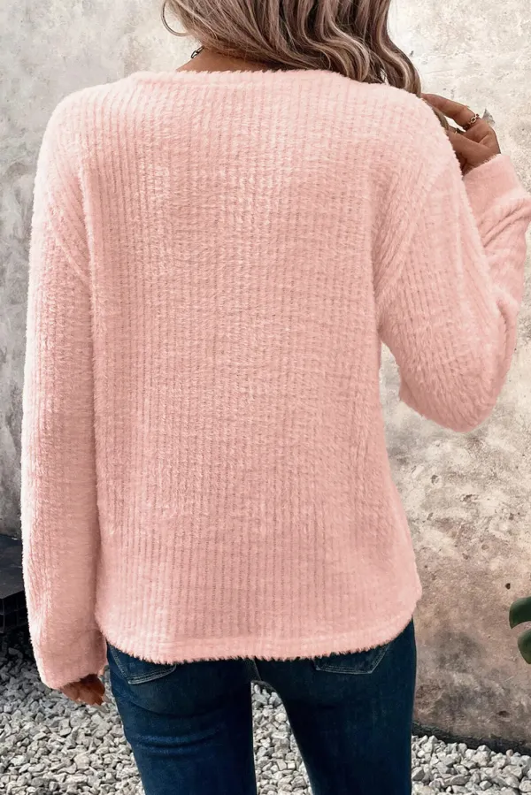 Light Pink Fuzzy Ribbed Texture Top