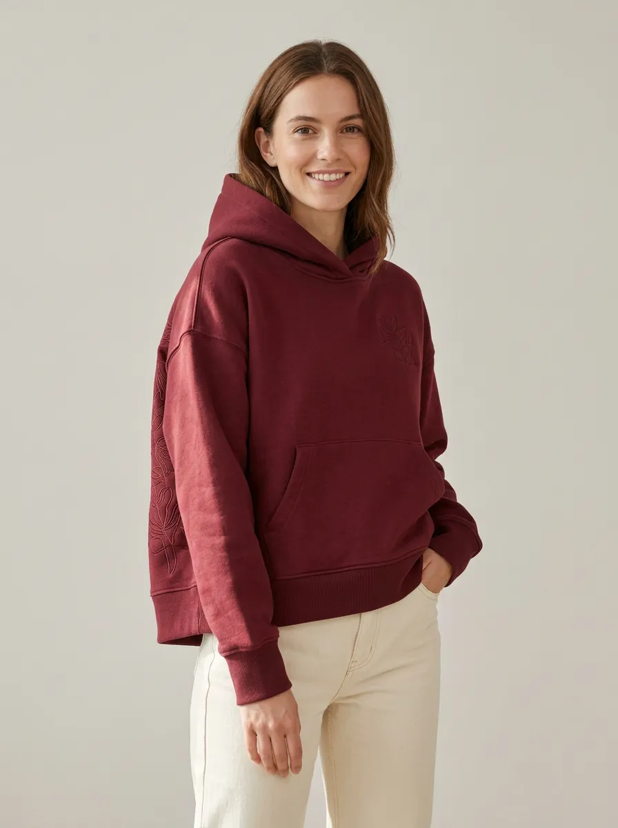 Cozy Look Women's Floral Embroidered Graphic Minimalist Hoodie
