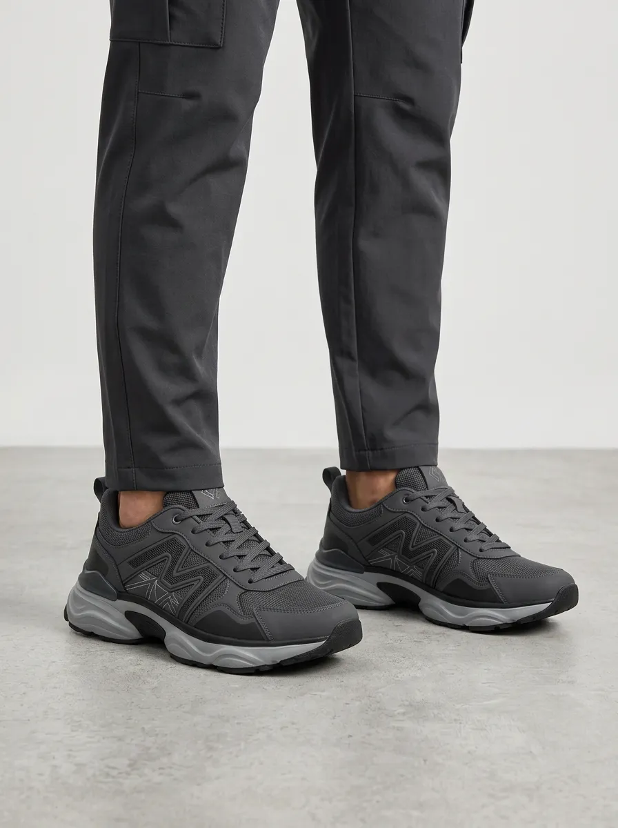 Men's Dark Grey Geometric Graphic Athletic Sneakers