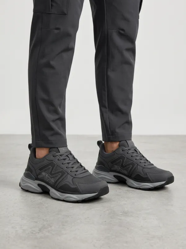 Men's Dark Grey Geometric Graphic Athletic Sneakers