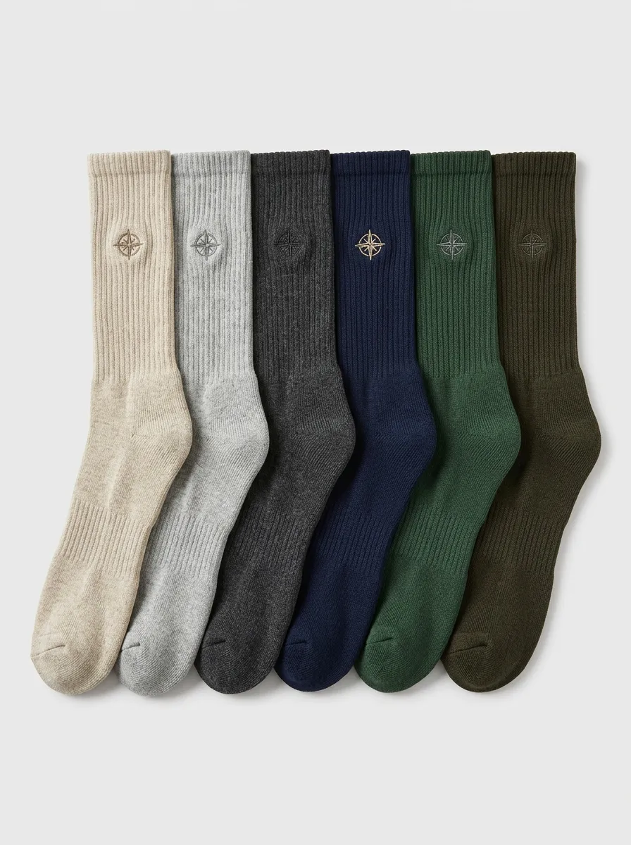 Men's Compass Embroidered Ribbed Crew Sock Set