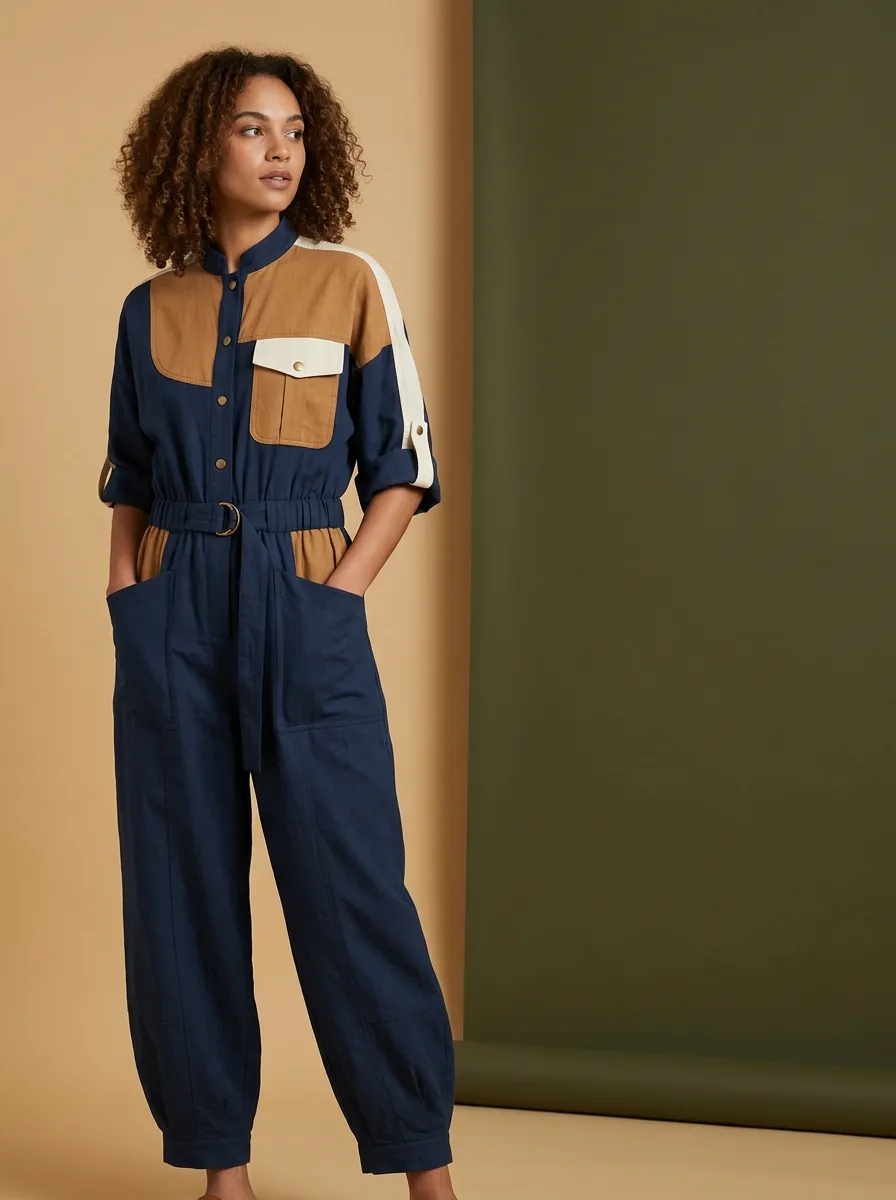 Women's Sierra Utility Colorblock Belted Jumpsuit