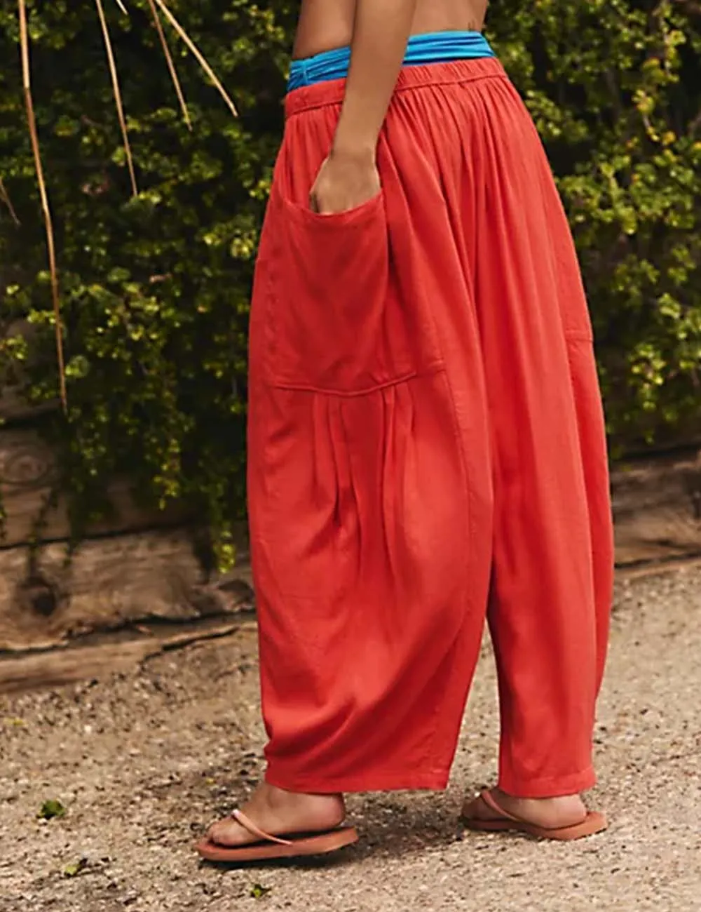Elastic Waist String Tie Pocket Cozy Pants