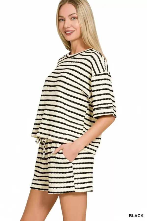 Classic Striped Short Sleeve Tee and Shorts Set