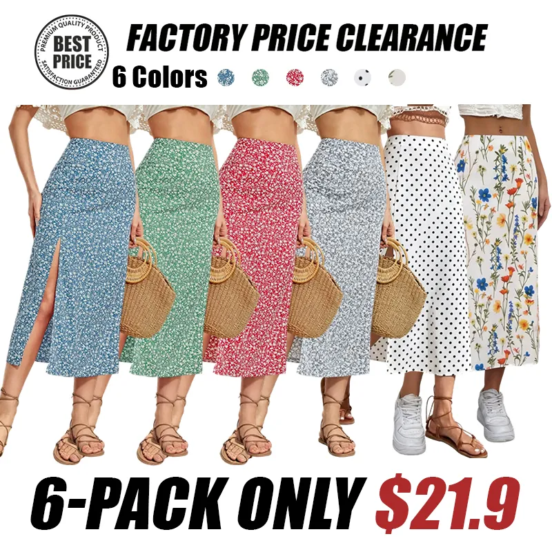 Women's Ditsy Floral Print Split Thigh A Line Skirt