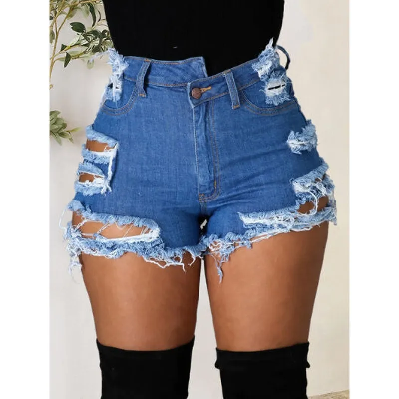 Distressed Raw-Hem Denim Shorts with Pockets