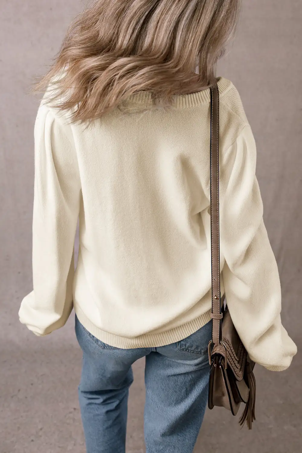 Pleated Sleeve Openwork Detail Button Cardigan