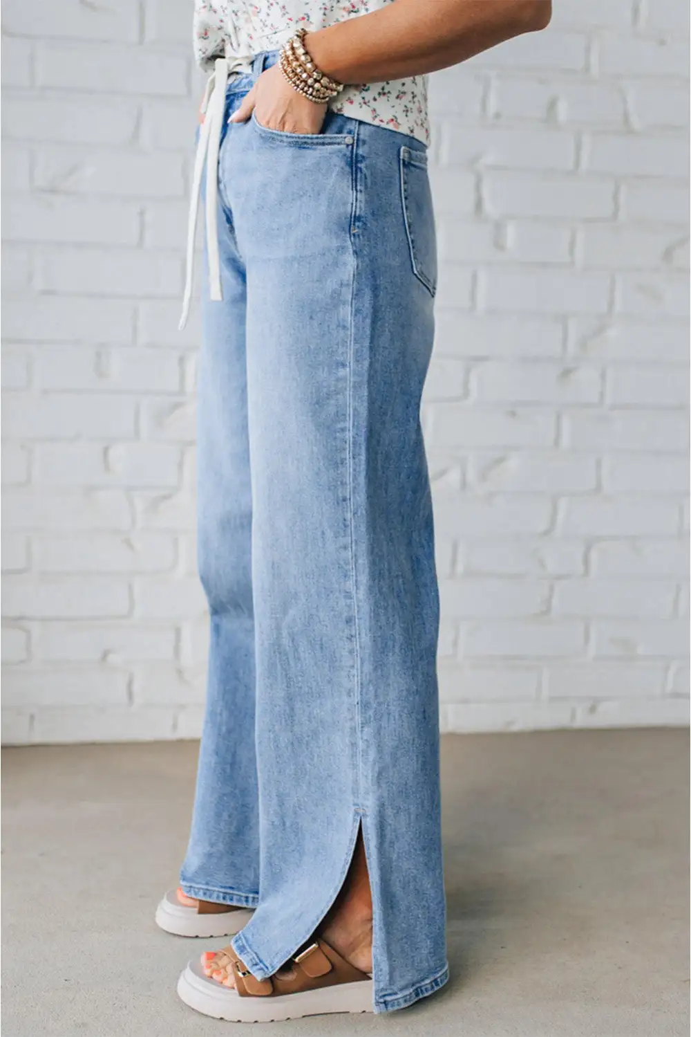 High-Rise Slit Straight Leg Jeans