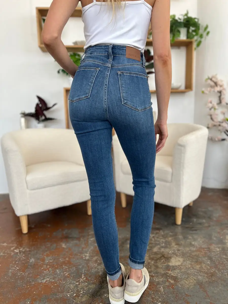 Cuffed Hem Skinny Denim Jeans