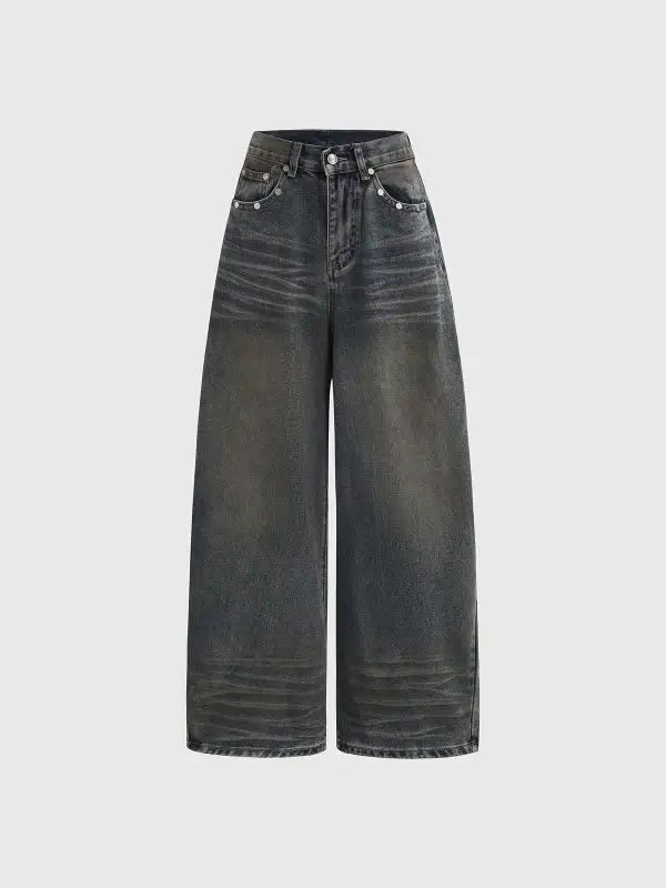 Relaxed Contrast-Detail Denim Pants