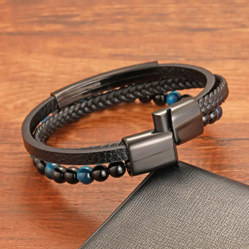Braided Leather Tiger Eye Multi Layer Bracelet