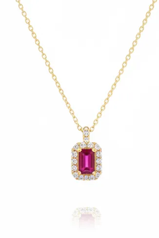 Emerald Cut Solitaire Ruby Necklace