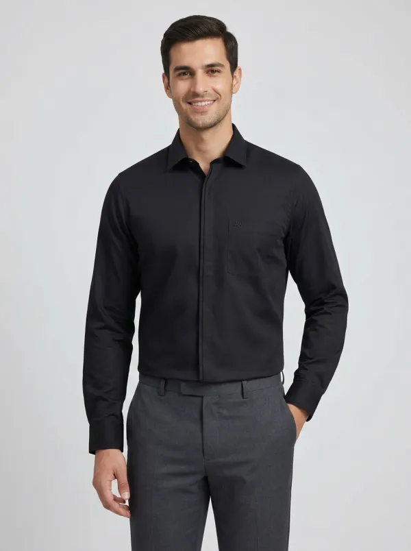 Men's Non-Iron Cotton Sage Green Logo Embroidered Long Sleeve Shirt