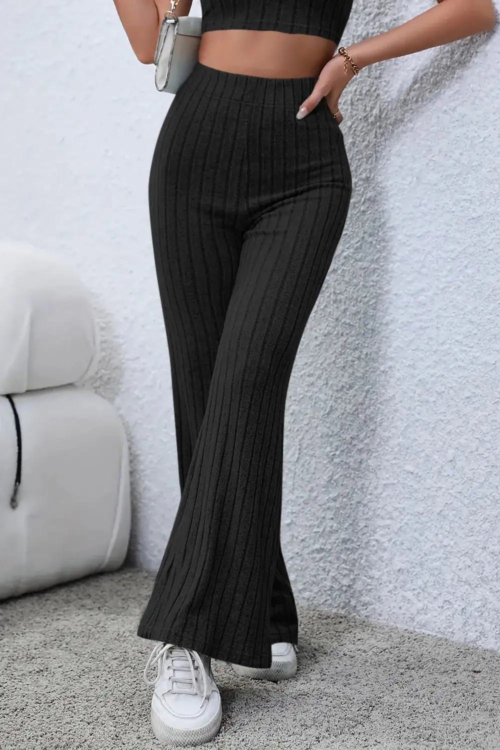 Flare High Waist Ribbed Cropped Pants