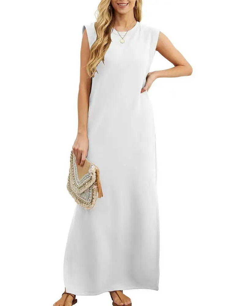 Casual Sleeveless Split Maxi Dress With Pockets