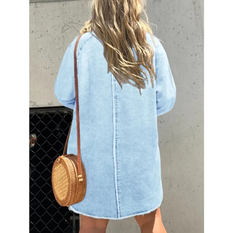 Plus Size Button-Front Long-Sleeve Denim Shirt Dress