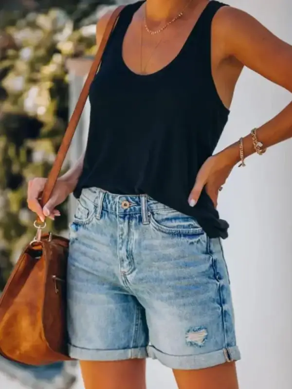 Distressed Denim Shorts