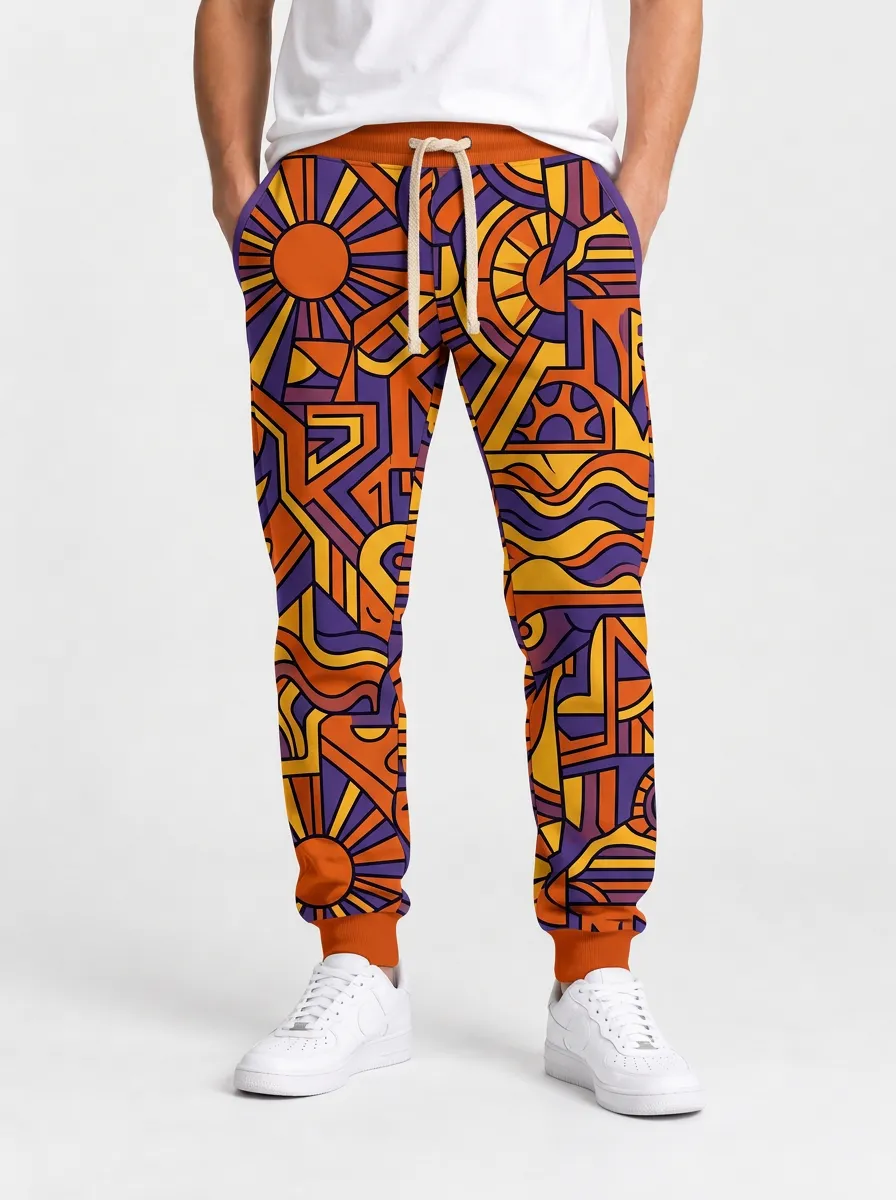 Men's Jogger Pants with Sunburst Artwork