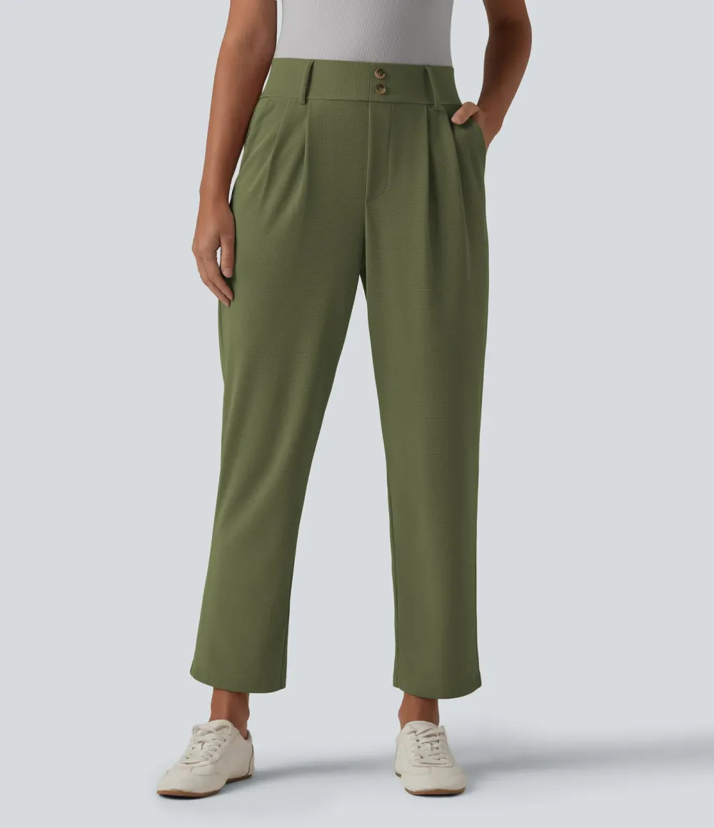  - Tapered office trousers with a high waist, side pockets and waffle fabric