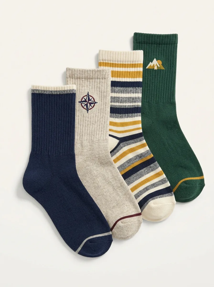 Modern Striped Mountain Graphic Design Men's Four Pair Socks